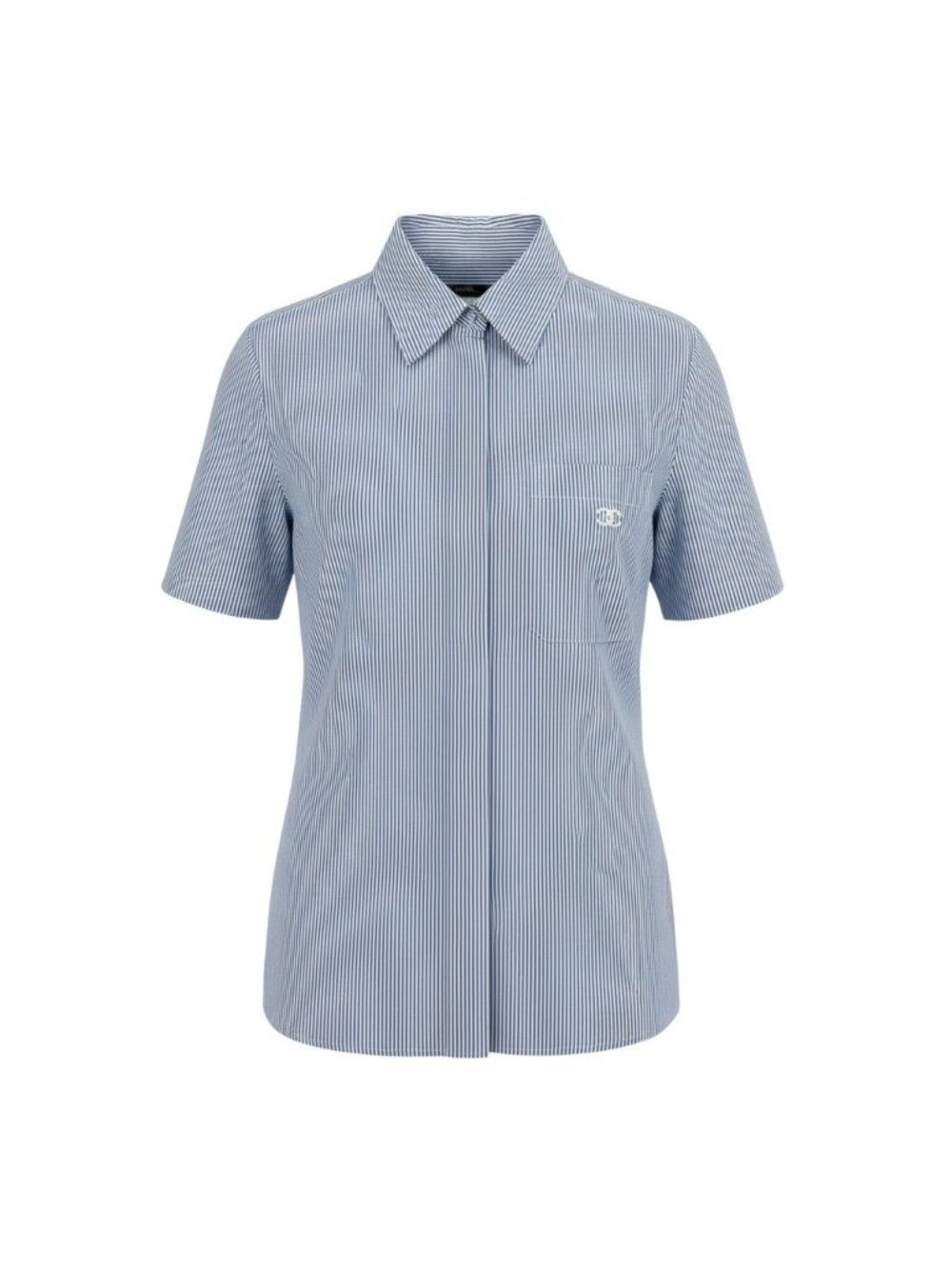 Chanel J1 CC Logo Striped Short Sleeve Shirt Short-sleeve with CC Blue White 40